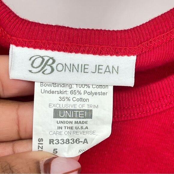 Bonnie Jean Girl’s Red Gingham Dress with Ladybug Appliqué Bow – Size 5 - Picture 7 of 12